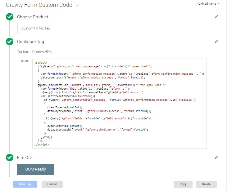 Gravity Form Event Tracking Custom Code