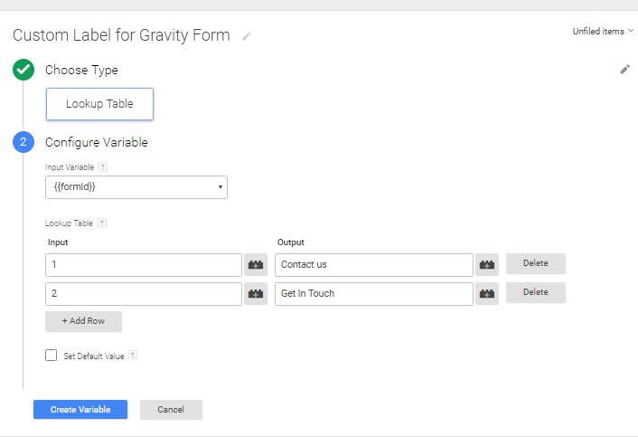 Lookup Table for Custom Label for Gravity form