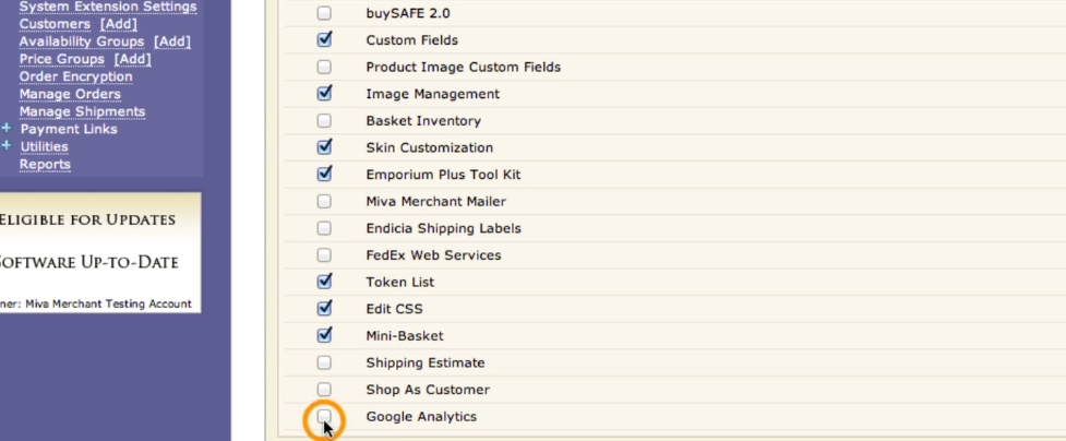 Miva Merchant Google Analytics enable